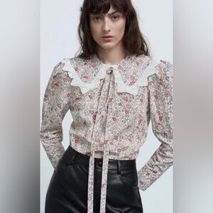 Zara Floral Print Top with Peter Pan Collar